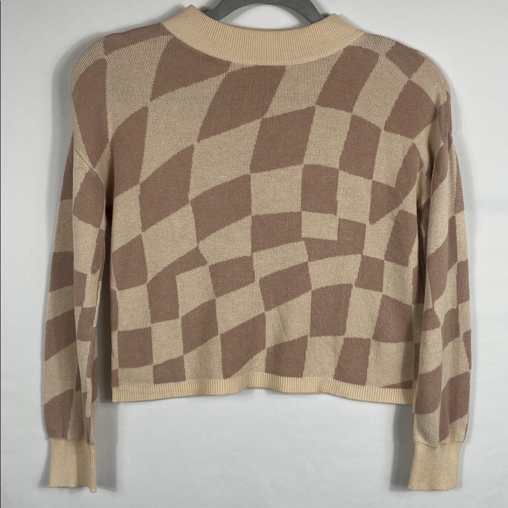 Kori. Geometric Patterned‎ Beige and Brown crop top Sweater. 100% Viscose